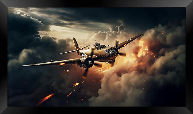 US Bomber takes fire over Europe   Framed Print by CC Designs