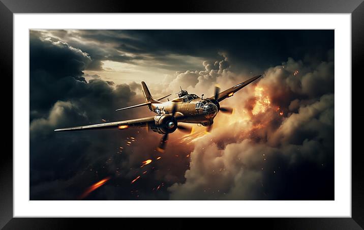US Bomber takes fire over Europe   Framed Mounted Print by CC Designs