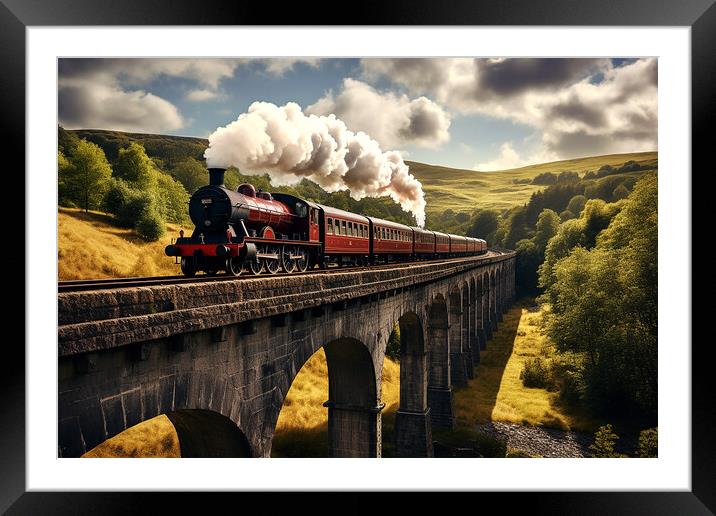 Vintage Stream Train  Framed Mounted Print by CC Designs