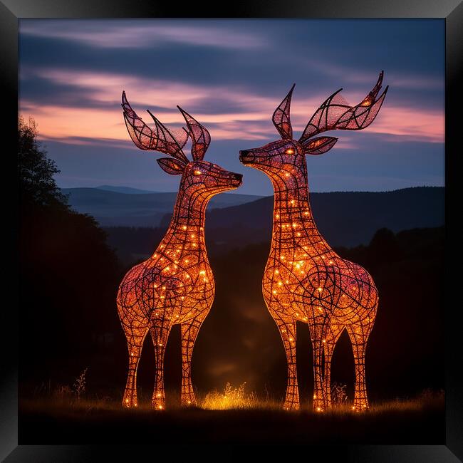 Deer Light Sculptures  Framed Print by CC Designs