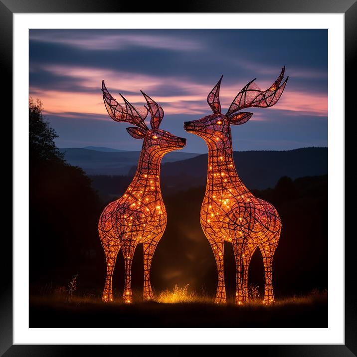 Deer Light Sculptures  Framed Mounted Print by CC Designs