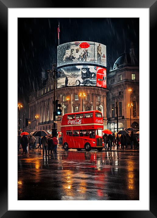 Piccadilly in the Rain  Framed Mounted Print by CC Designs