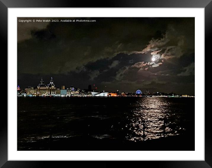 Liverbirds supermoon Framed Mounted Print by Pete Walsh