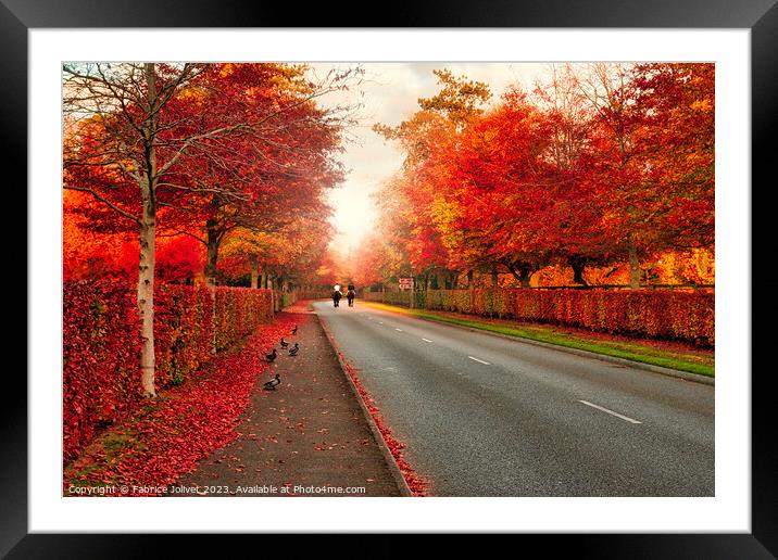 Vibrant Autumnal Roadway Vignette Framed Mounted Print by Fabrice Jolivet