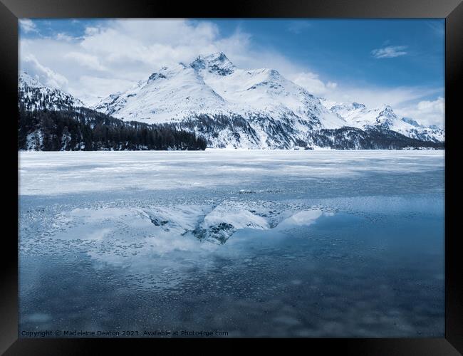 Swiss Alpine Mountain Reflections Framed Print by Madeleine Deaton