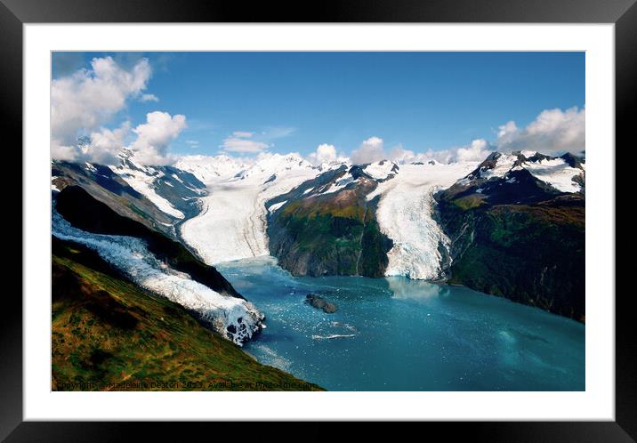 Aerial shot of three glaciers calving into Prince William Sound Framed Mounted Print by Madeleine Deaton
