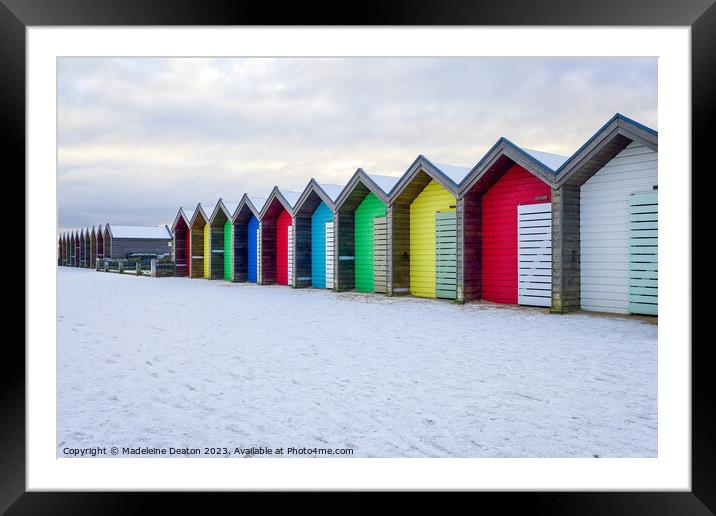 Beach Huts in the Snow Framed Mounted Print by Madeleine Deaton
