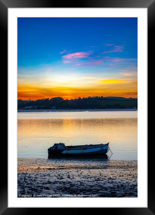 small fishing boat at sunset Framed Mounted Print by Rick Pearce
