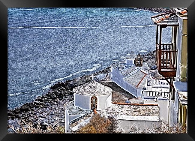Churches and sea, Skopelos Framed Print by Paul Boizot