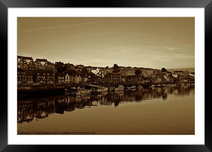 Whitby river reflections, sepia Framed Mounted Print by Paul Boizot