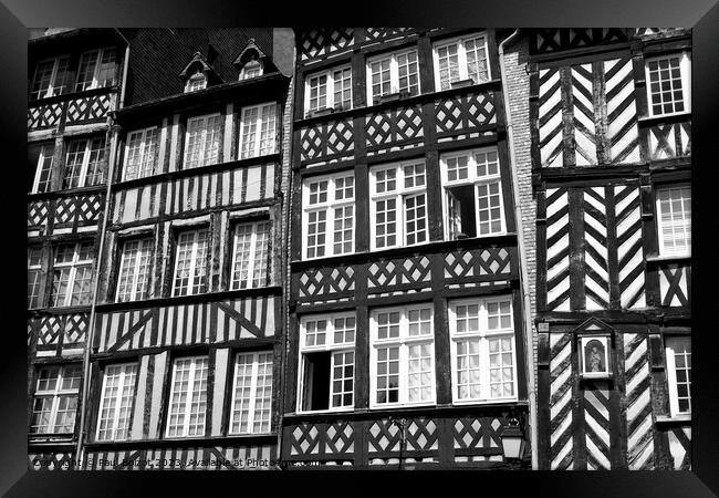 Rennes Medieval buildings, monochrome Framed Print by Paul Boizot