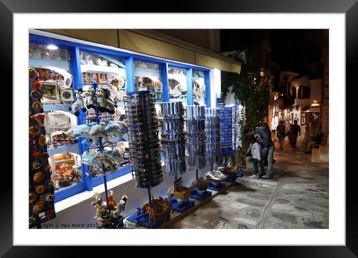 Souvenir shop at night, Skopelos 1  Framed Mounted Print by Paul Boizot