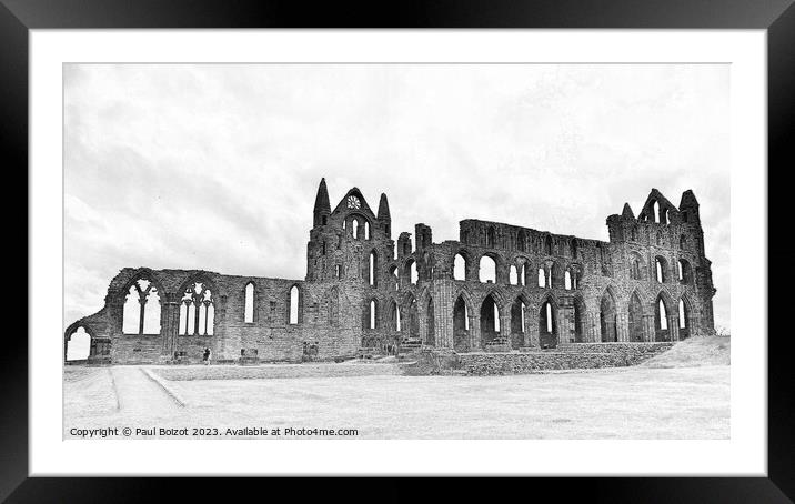 Whitby Abbey 2, grayscale Framed Mounted Print by Paul Boizot