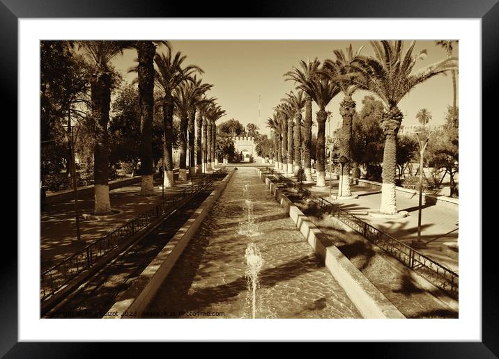 Fountains and palms, Taroudant, sepia Framed Mounted Print by Paul Boizot