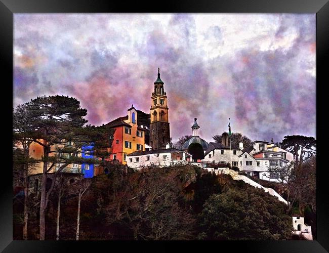 Portmeirion village 3, watercolour effect Framed Print by Paul Boizot