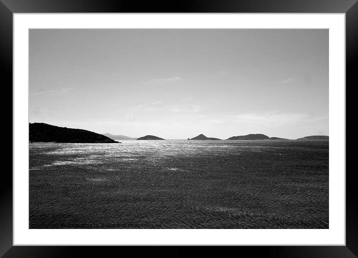 Islets in sparkling sea, Lipsi, monochrome Framed Mounted Print by Paul Boizot