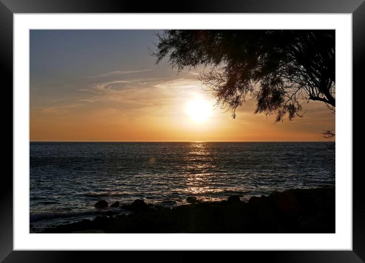 Sunset with tree, Patmos Framed Mounted Print by Paul Boizot