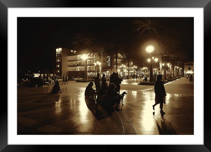 Evening hangout by the Balcony of Europe 2, sepia Framed Mounted Print by Paul Boizot