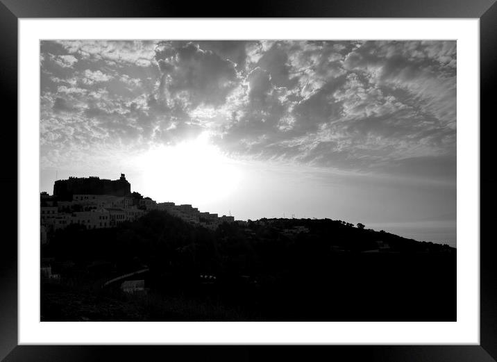 Monastery on Patmos, evening 1, monochrome Framed Mounted Print by Paul Boizot