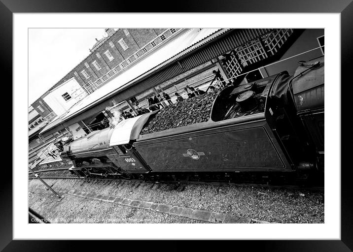 Black and white Flying Scotsman Framed Mounted Print by Paul Telford