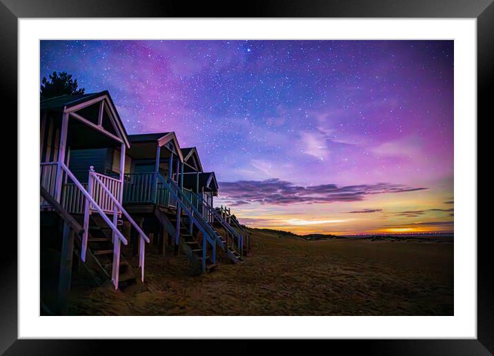 Northern Lights, Beach Huts Framed Mounted Print by Bryn Ditheridge