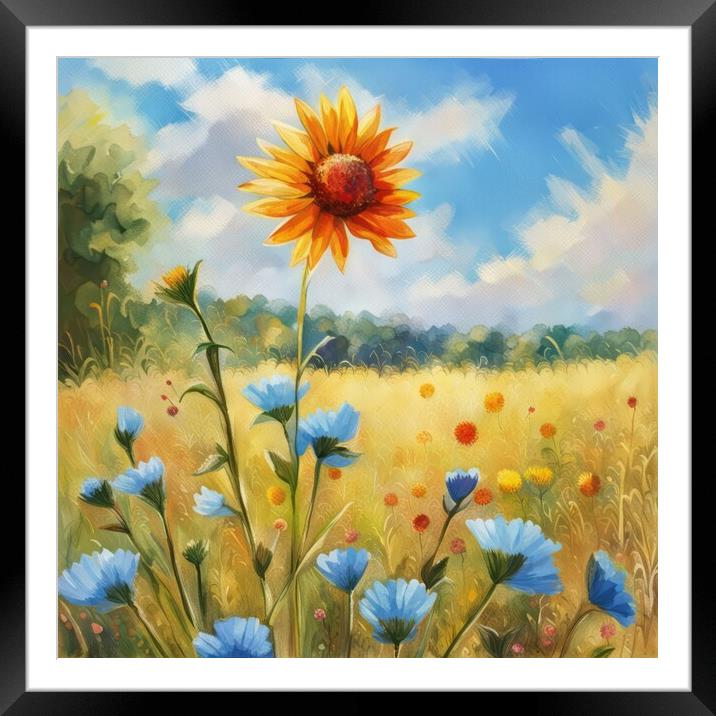 Sunny Skies and Wildflowers Framed Mounted Print by Victor Nogueira