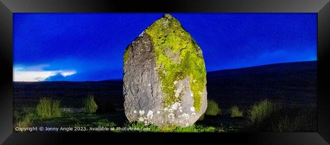 Mean Lila standing stone at dawn  Framed Print by Jonny Angle