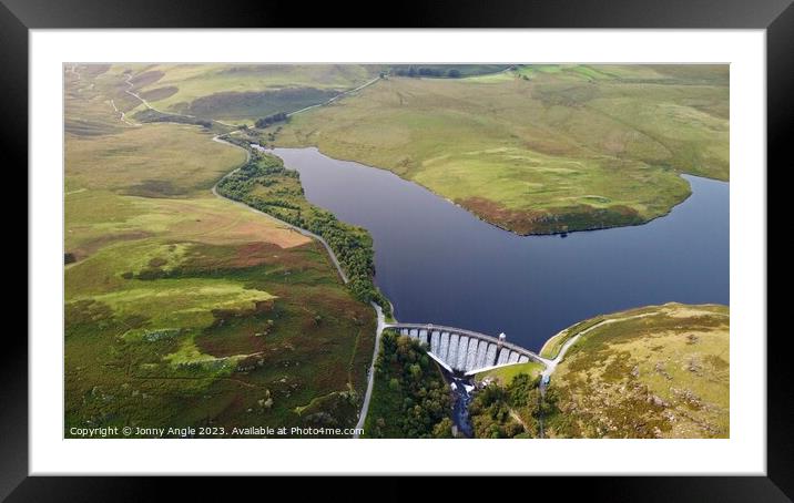 Craig Goch dam holding back the water   Framed Mounted Print by Jonny Angle