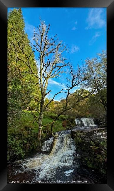 winter tree and waterfall  Framed Print by Jonny Angle