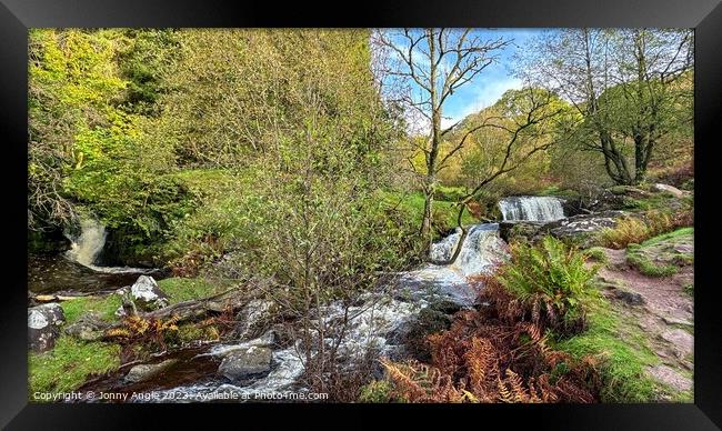 A large cascade Caerfanell river , Brecon Beacons  Framed Print by Jonny Angle