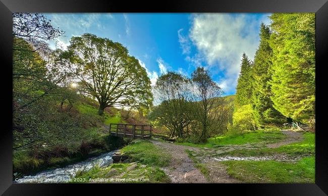 Caerfanell river bridge and valley   Framed Print by Jonny Angle