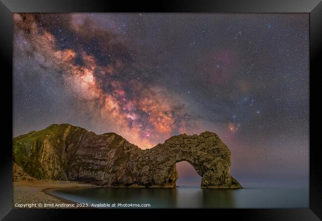 Milky-Way over Durdle Door Framed Print by Emil Andronic