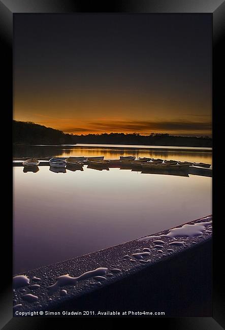 Dawn Droplets and Boats Framed Print by Simon Gladwin