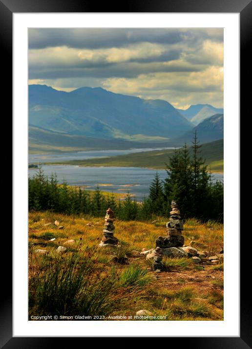 Stone Stacks at The 5 Sisters of Kintail Framed Mounted Print by Simon Gladwin