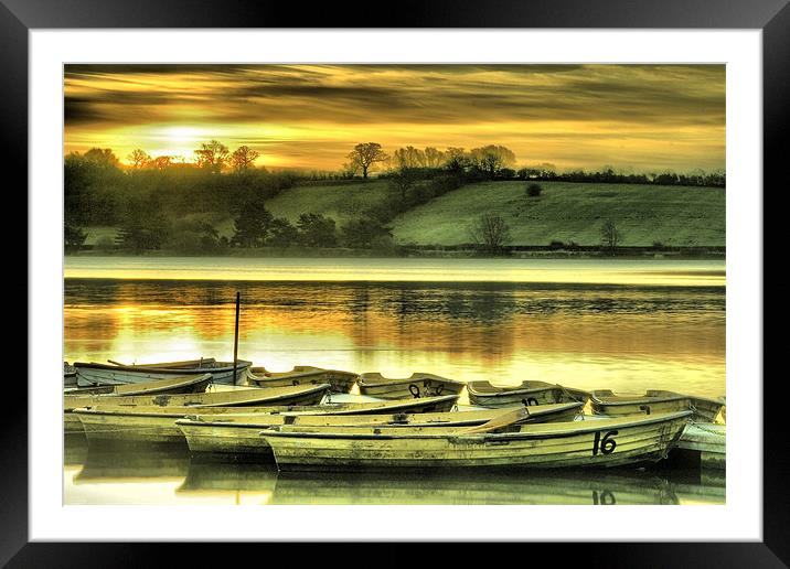 Thornton Reservoir,Boats at Sunrise Framed Mounted Print by Simon Gladwin