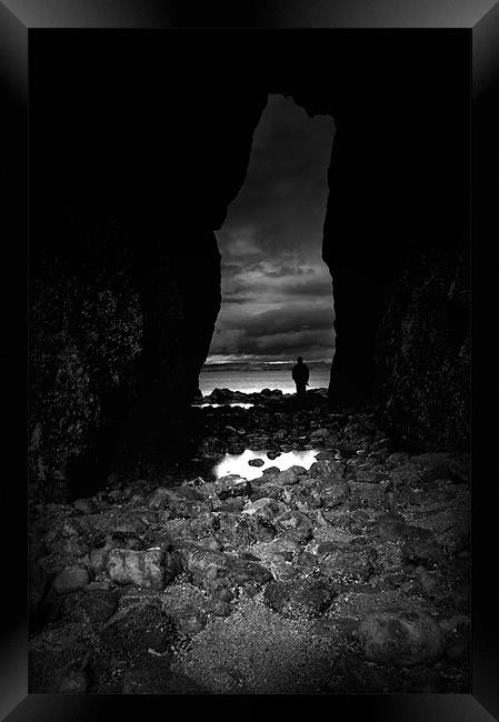 Lydstep cavern,Tenby in Black and White Framed Print by Simon Gladwin