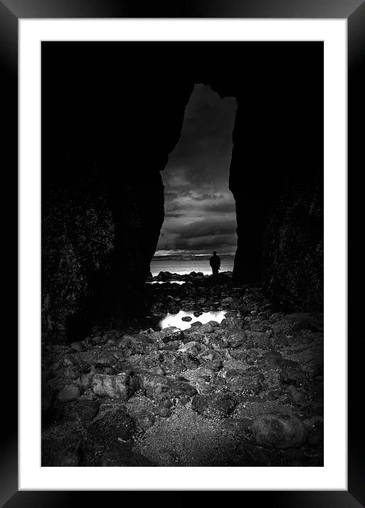 Lydstep cavern,Tenby in Black and White Framed Mounted Print by Simon Gladwin