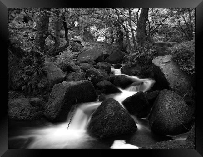 Padley Gorge in Black and White Framed Print by Simon Gladwin