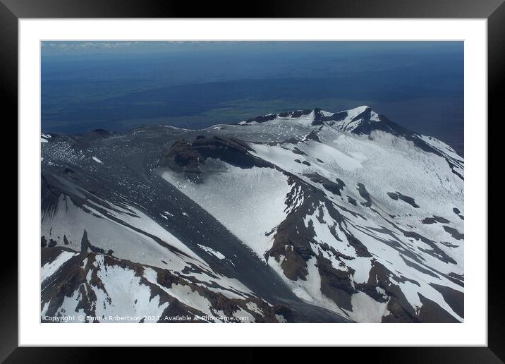 Summit of Mount Ruapehu with ash slide from recent eruption Framed Mounted Print by Emma Robertson