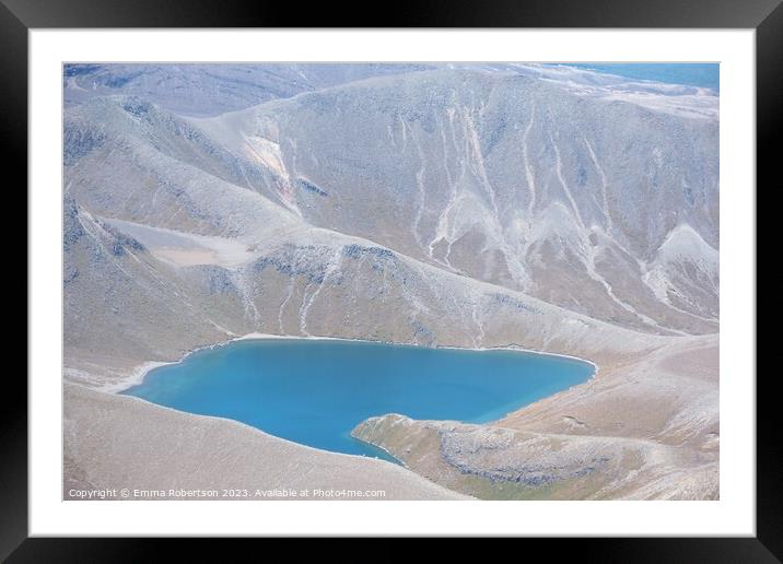 Emerald Lake from the air, Tongariro Crossing, New Zealand Framed Mounted Print by Emma Robertson