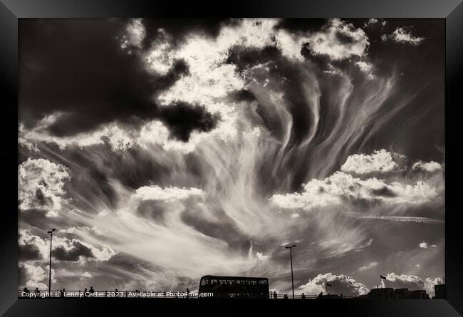 Sky Wisps, over a Double Decker Framed Print by Lenny Carter