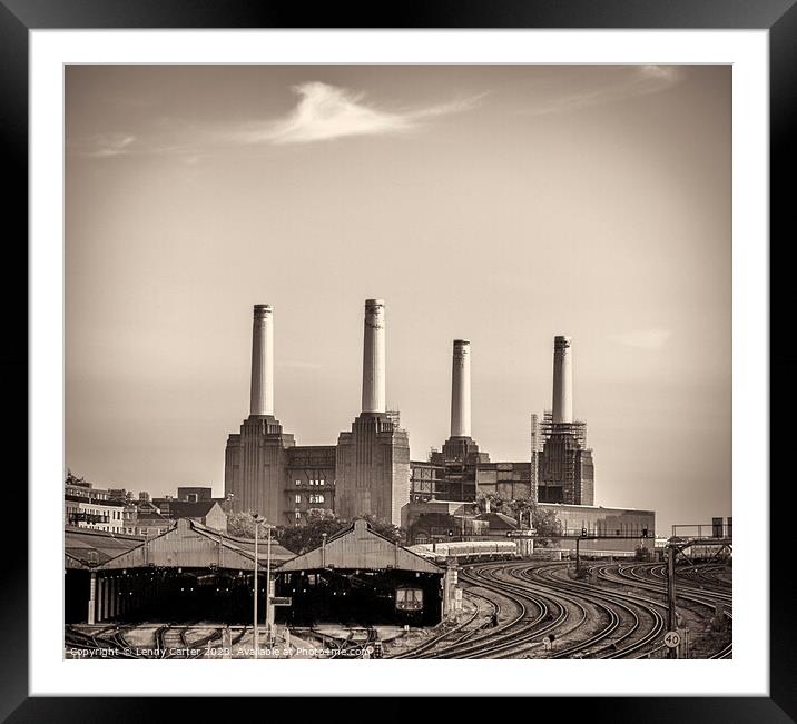 Battersea Power Station with train tracks  Framed Mounted Print by Lenny Carter