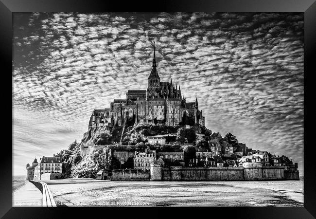 Mont Saint-Michel, splendid in black and white Framed Print by Alan Dickinson
