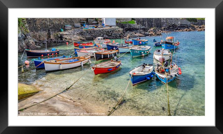 Fishing boats in the harbour at Coverack in Cornwall Framed Mounted Print by Robert Mowat