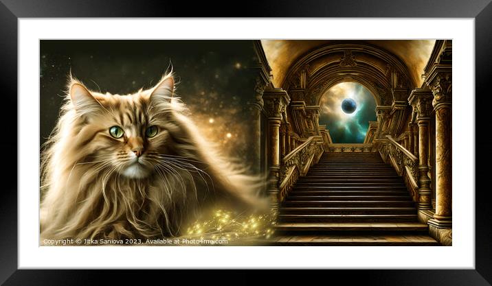 Mystic guardian cat  Framed Mounted Print by Jitka Saniova