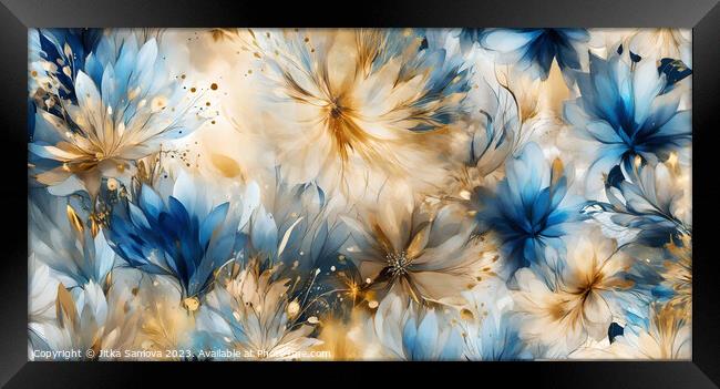 Artistic floral in gold and blue  Framed Print by Jitka Saniova