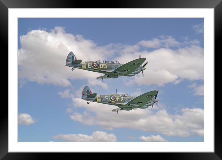 2 Spitfire Planes Framed Mounted Print by Paul Mitchell