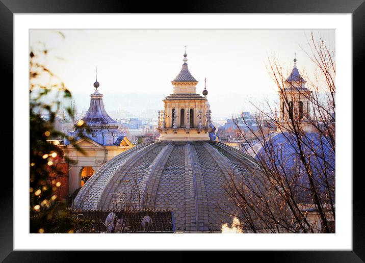 View of piazza del Popolo in Rome. View of Santa Maria in Montesanto and Santa Maria dei Miracoli Framed Mounted Print by Virginija Vaidakaviciene