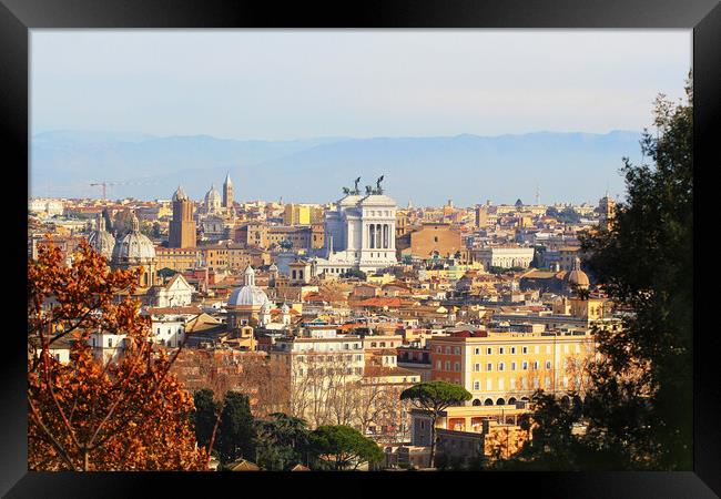 Rome (Italy) - The view of the city from Janiculum hill and terrace, with Vittoriano, Trinit� dei Monti church and Quirinale palace. Framed Print by Virginija Vaidakaviciene