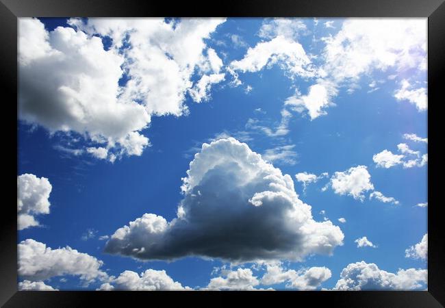 White clouds in blue sky. Blue sky background Framed Print by Virginija Vaidakaviciene